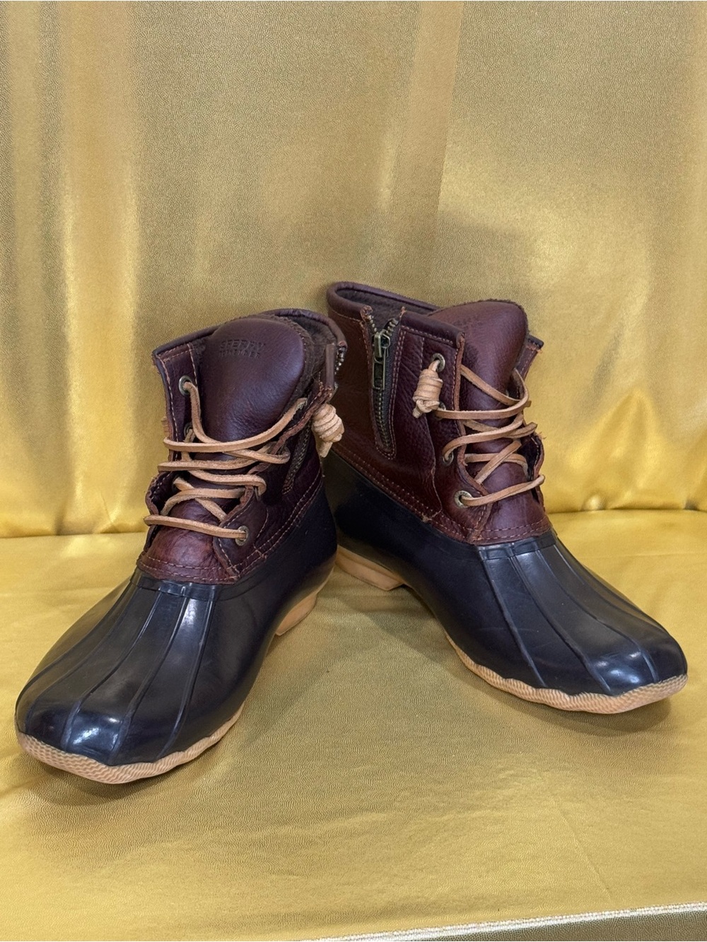 Sperry Top-Sider Saltwater Duck Boots - Brown/Black Leather & Rubber - Size 7.5